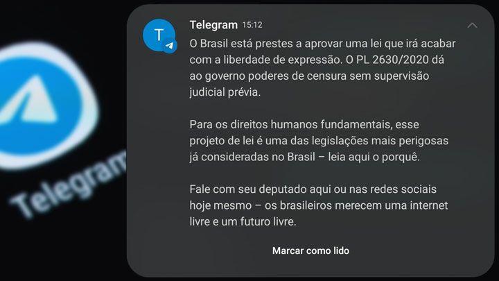 Telegram dispara ataque pesado ao PL da Fake News para seus usuários
